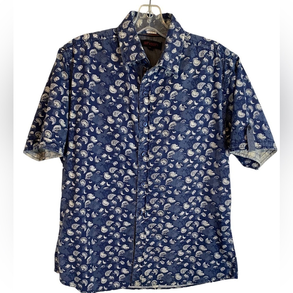 Smash  Dress Shirt Blue with White Paisley Mens Sm